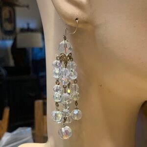 AURORA BOREALIS VINTAGE CRYSTALS CHANDELIER WATERFALL SHOULDER DUSTER EARRINGS